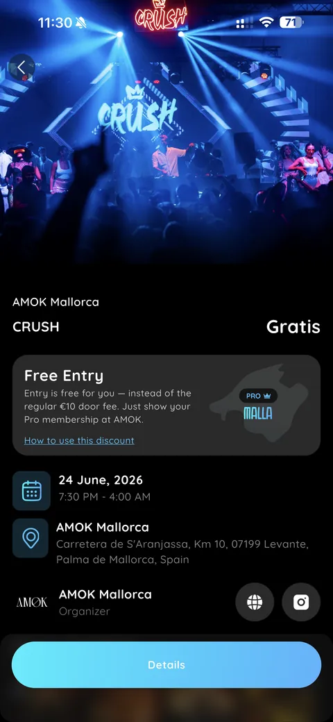malla App — Free Entry & Pro-Vorteile bei Events auf Mallorca